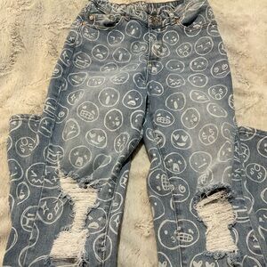 Gemma Rae Blue Jeans with White Emoji Print